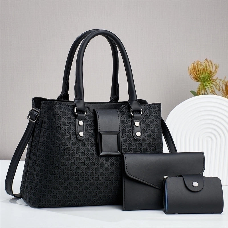 Women's Pu Leather Solid Color Vintage Style Square Zipper Bag Sets4