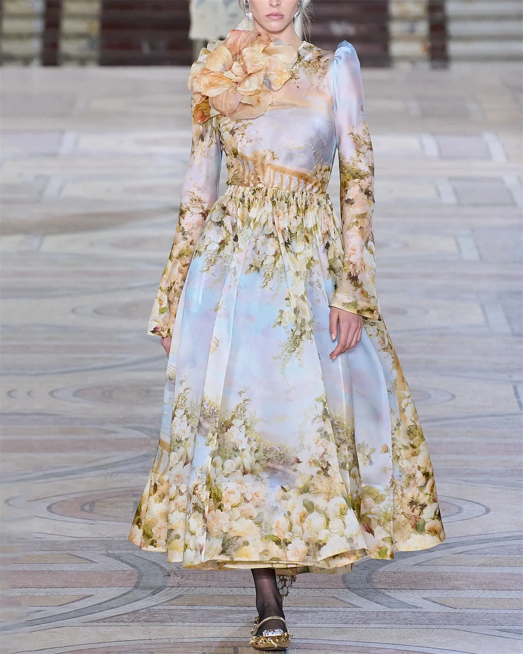 Women's Flower Print Long Sleeve Dress