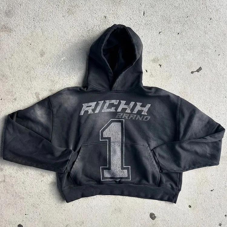 Rich No.1 Graphic Print Washed Hoodie