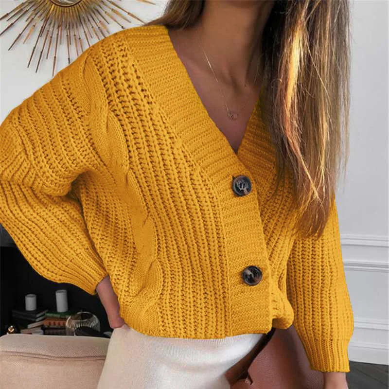 Wongn Wongn Casual Long Sleeve Button Cardigan Jacket Ladies Loose Twist Knit Sweater Female