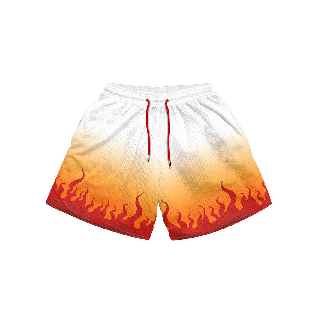 Men's Flame Print Shorts、、URBENIE