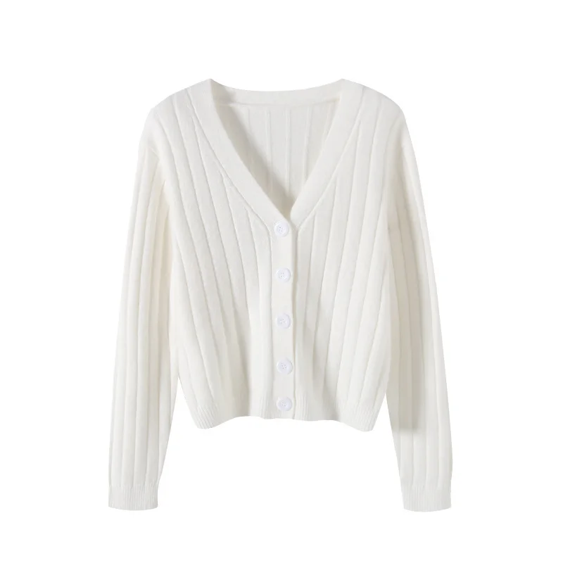 Brownm Brownm Autumn And Winter Short External Loose Net Red Long-Sleeved V Sweater Knitted Shirt Solid-Colored Cardigan Coat Top Woman