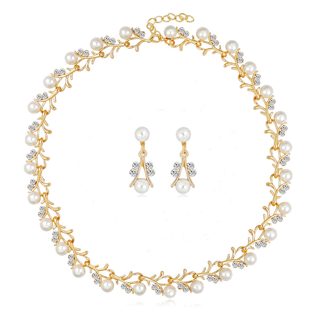 Fashion Multicolor Inlaid Rhinestone Pearl Necklace Earrings Bracelet Three Piece Jewelry Set 2024 - Flycurvy 
