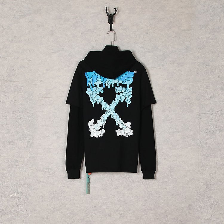 Off White Hoodie Autumn and Winter Blue Melting Arrow Fake Two-Piece Hooded Sweater