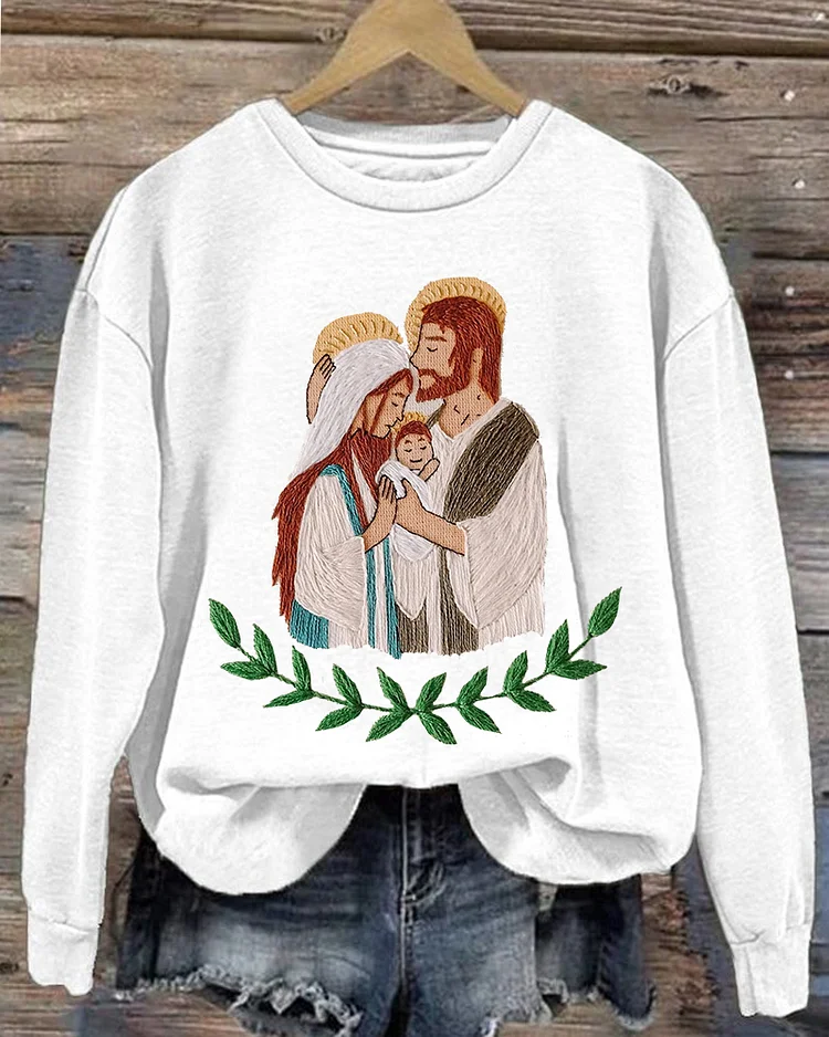 Women's Christian Virgin Print Crewneck Sweatshirt
