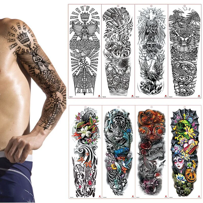 Lion Beast Rose Full Flower Body Art Tattoo Large Arm Sleeve Tattoo Waterproof Temporary Tattoo Sticker