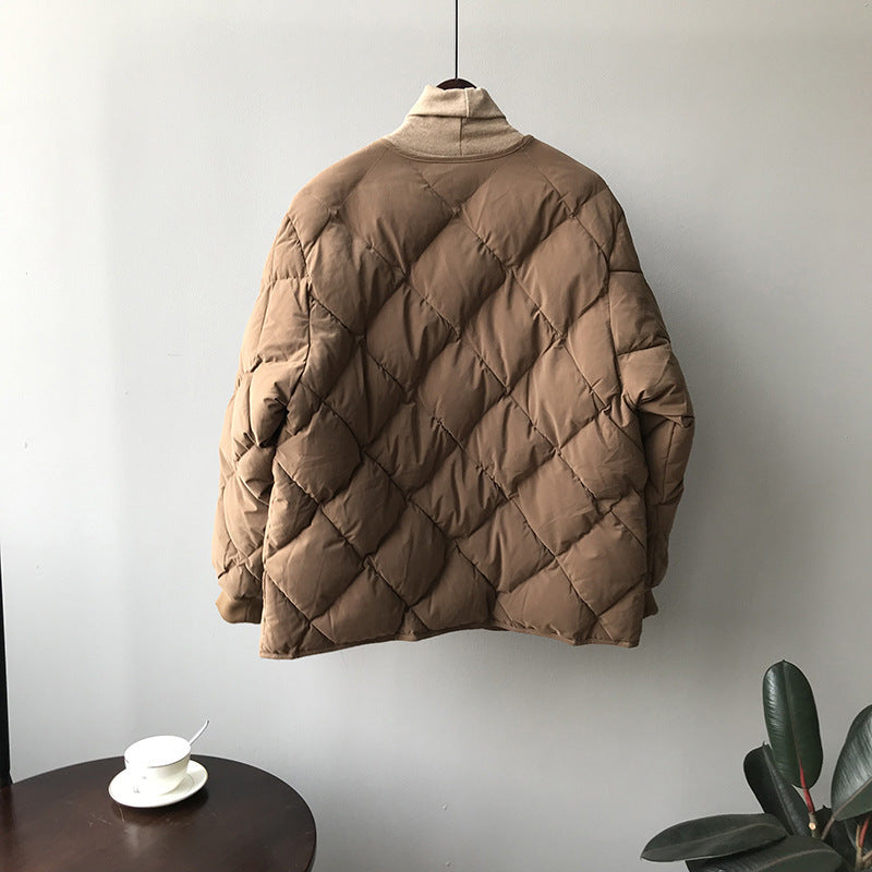 Women Long Sleeve V-neck Solid Color Puffer Coats