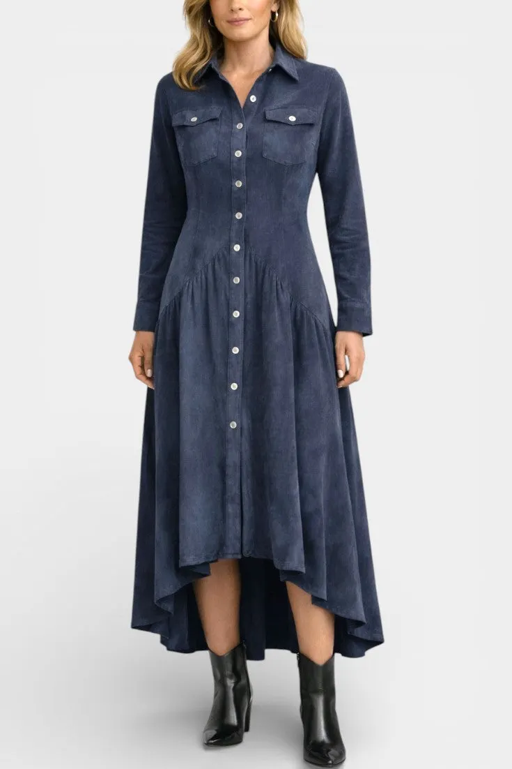 Asymmetric Hem Shirt Dress with Flap Pockets