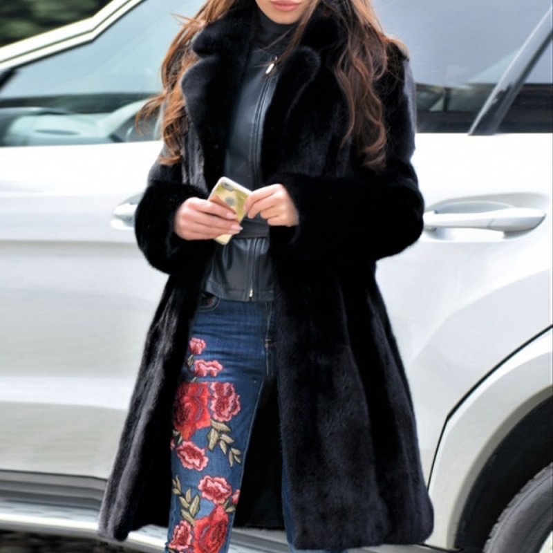 Casual solid color plush autumn and winter long coat