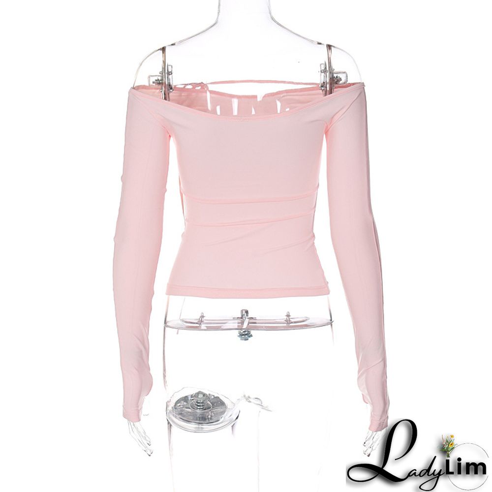 Spring Ladies Off Shoulder Fashion Street Slim Fit Basic Shirt T-Shirt Tops