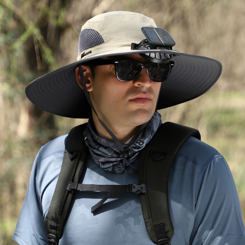  Wide Brim Solar Fan Outdoor Fishing Hat-Solar & USB