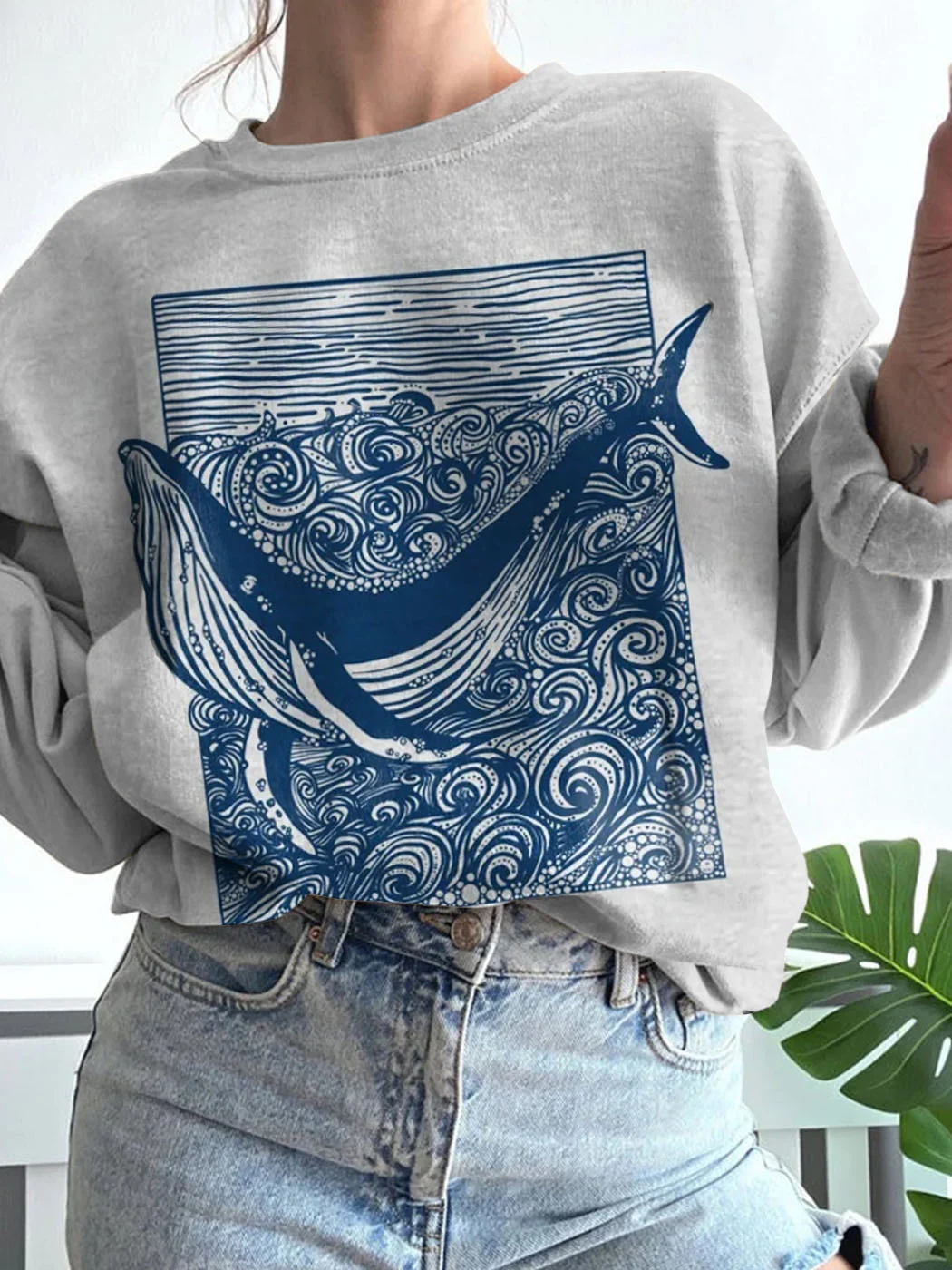 Whale & Waves Japanese Frame Art Cozy Sweatshirt / DarkAcademias /Darkacademias