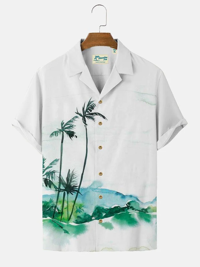 Men's Holiday Casual Hawaiian Shirts Beach Palm Tree Illustration Wrinkle Free Tops