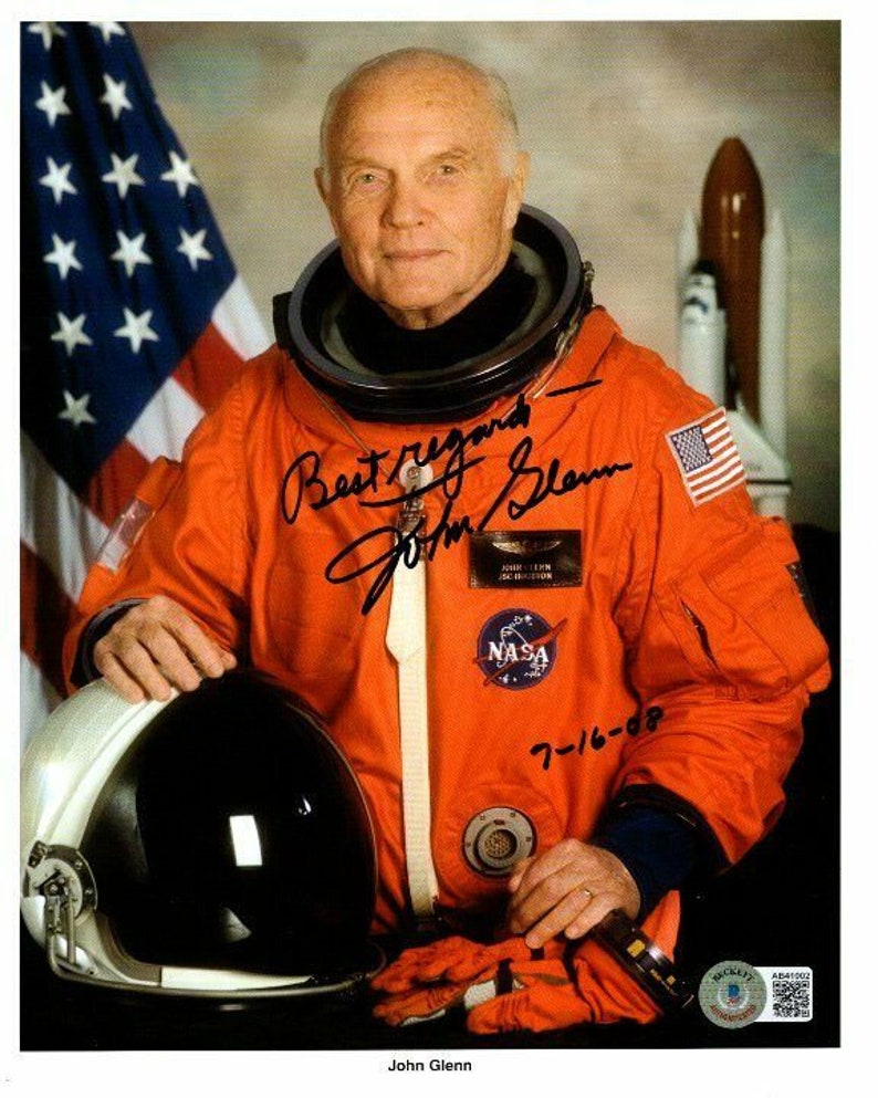 John glenn signed 8x10 nasa astronaut Photo Poster painting beckett bas loa