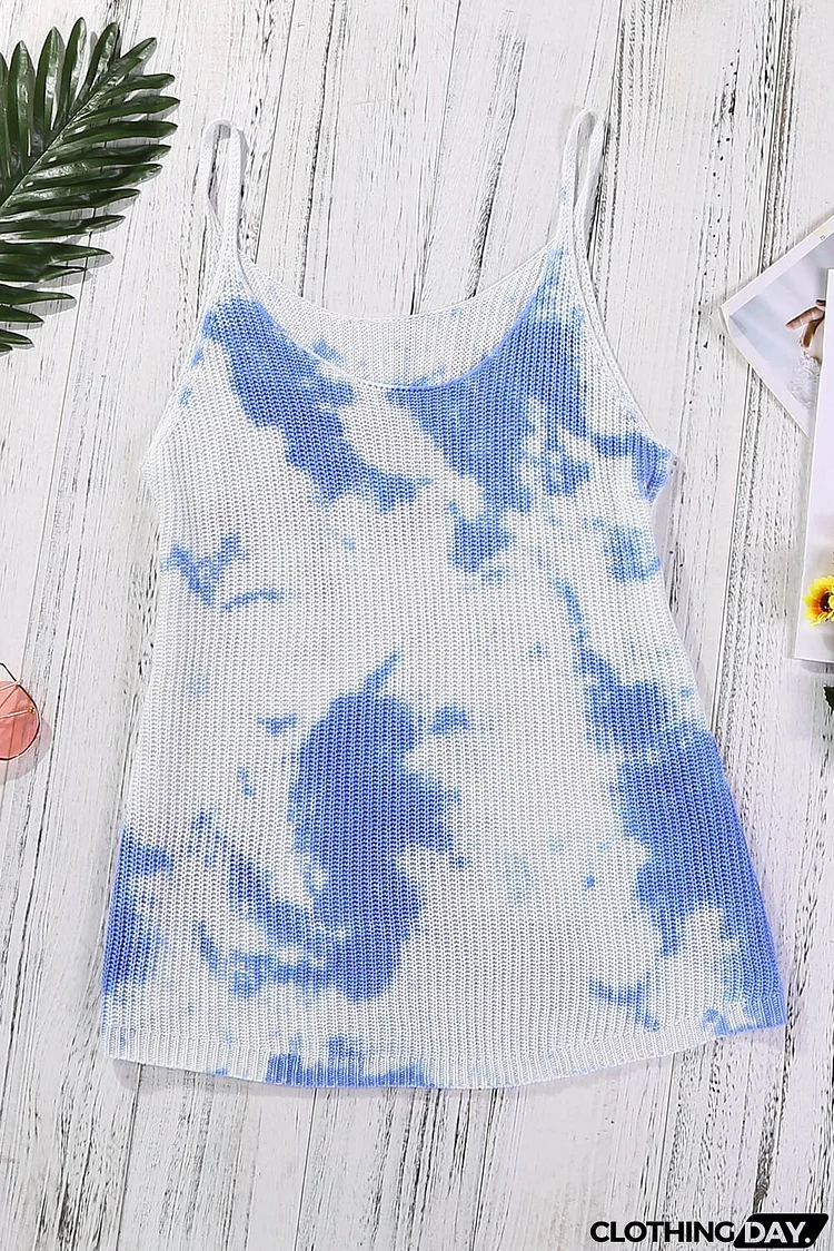 Summer Sky Blue Tie Dye Print Knit Tank Top