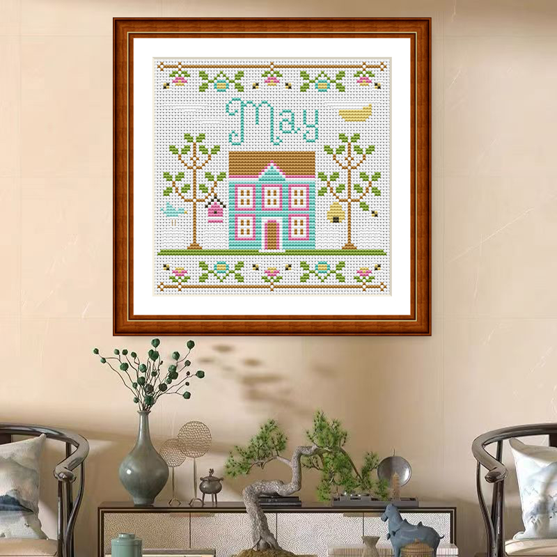 1set DIY Printed Cross Stitch Kit 【CC3080- 12-Month Small House - May】printed (stamped) cross-stitch Painting Fairy Cross Stitch