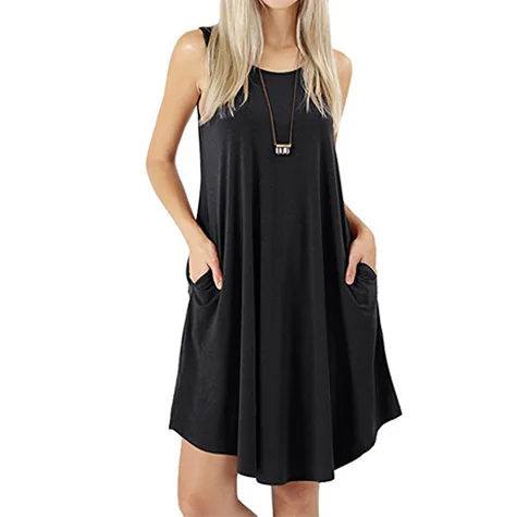 Women's Vest Solid Color Pocket Casual Dress