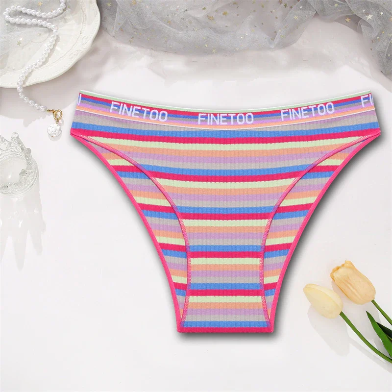 Billionm Women Sexy Cotton Panties Intimates Rainbow Color Striped Lingerie Low Waist Briefs Female Comfortable Soft Underwear