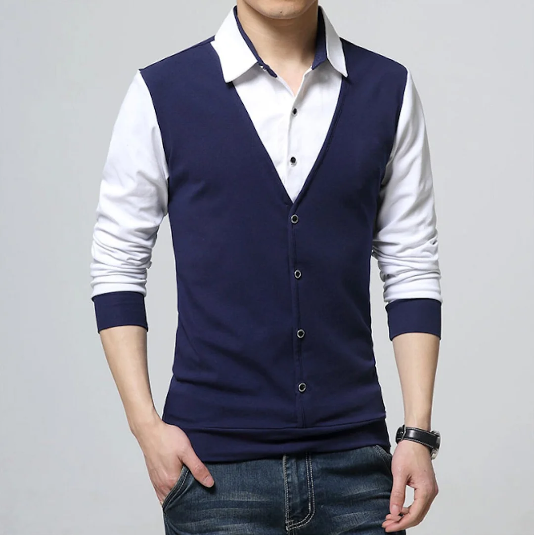 Inongge Mens Layered Look Shirt with Vest