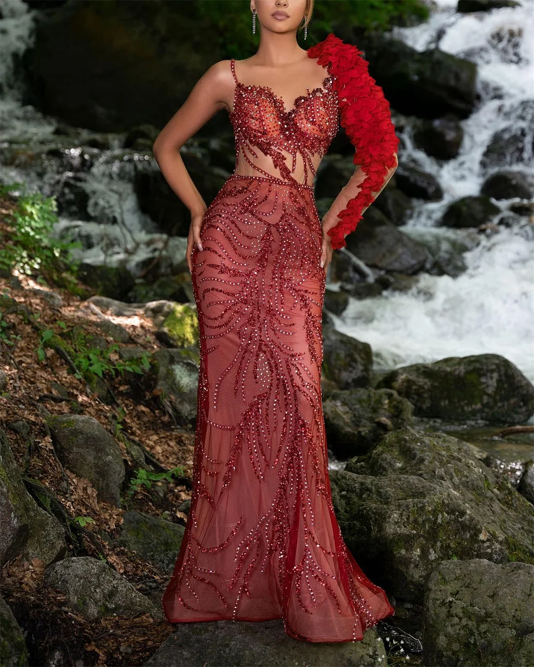 Women's Red Hollow Sequin Dress