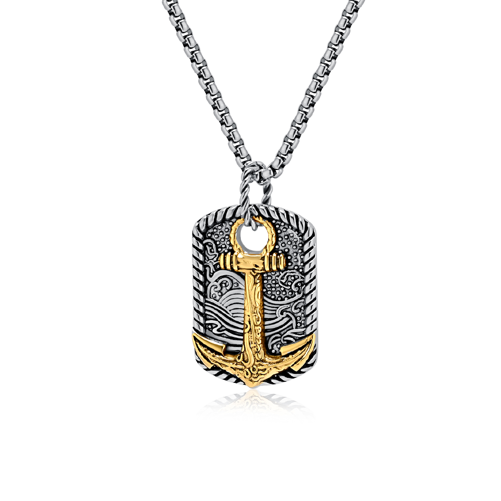 Viking Wave and Anchor Titanium Steel Necklace