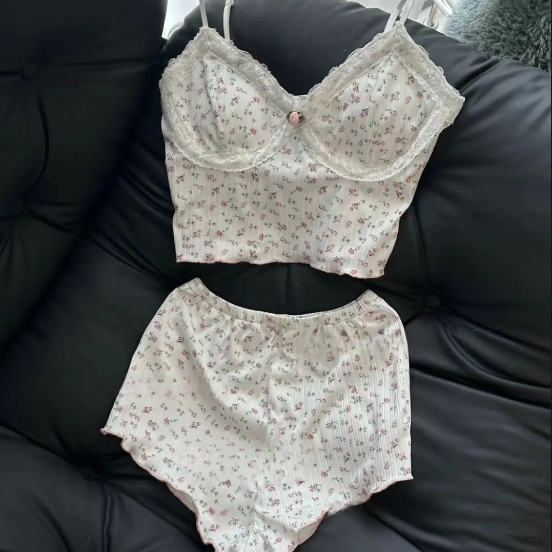 Churchf Night Swear Tiff Lingerie Pure Lust Wind V Collar Small Broken Flower Slings Aja Skirt Sexy Rose Broken Flower Joint