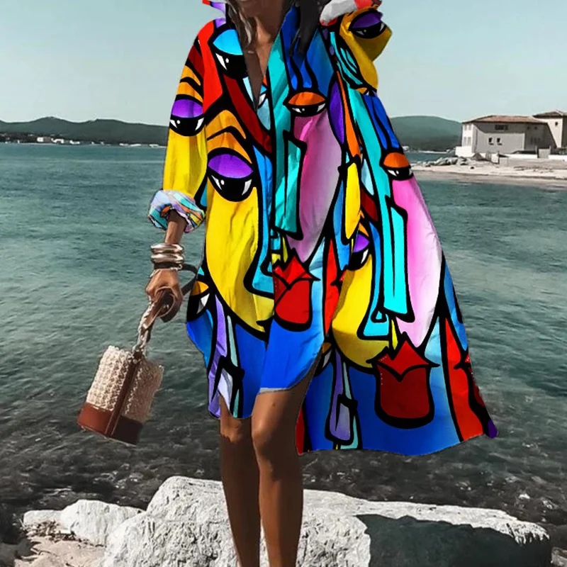 ⚡NEW SEASON⚡Loose Resort Abstract Face Print Midi Dress
