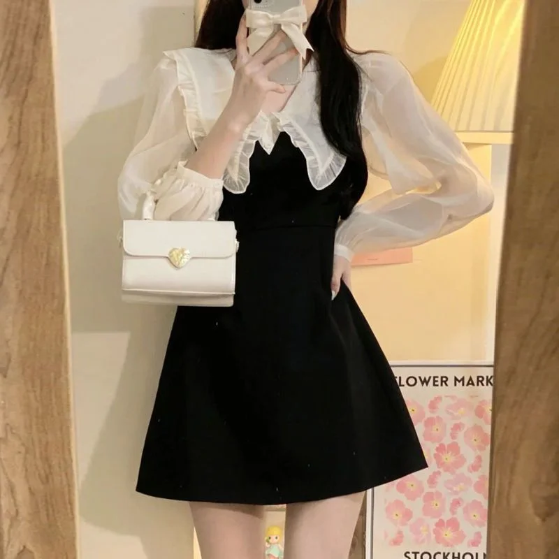 Toloer Toloer Doll Collar Dress 2024 Autumn Dress New Hepburn Style Niche Design Sense Shows Thin Base A-Word Skirt-Outfit Ideas