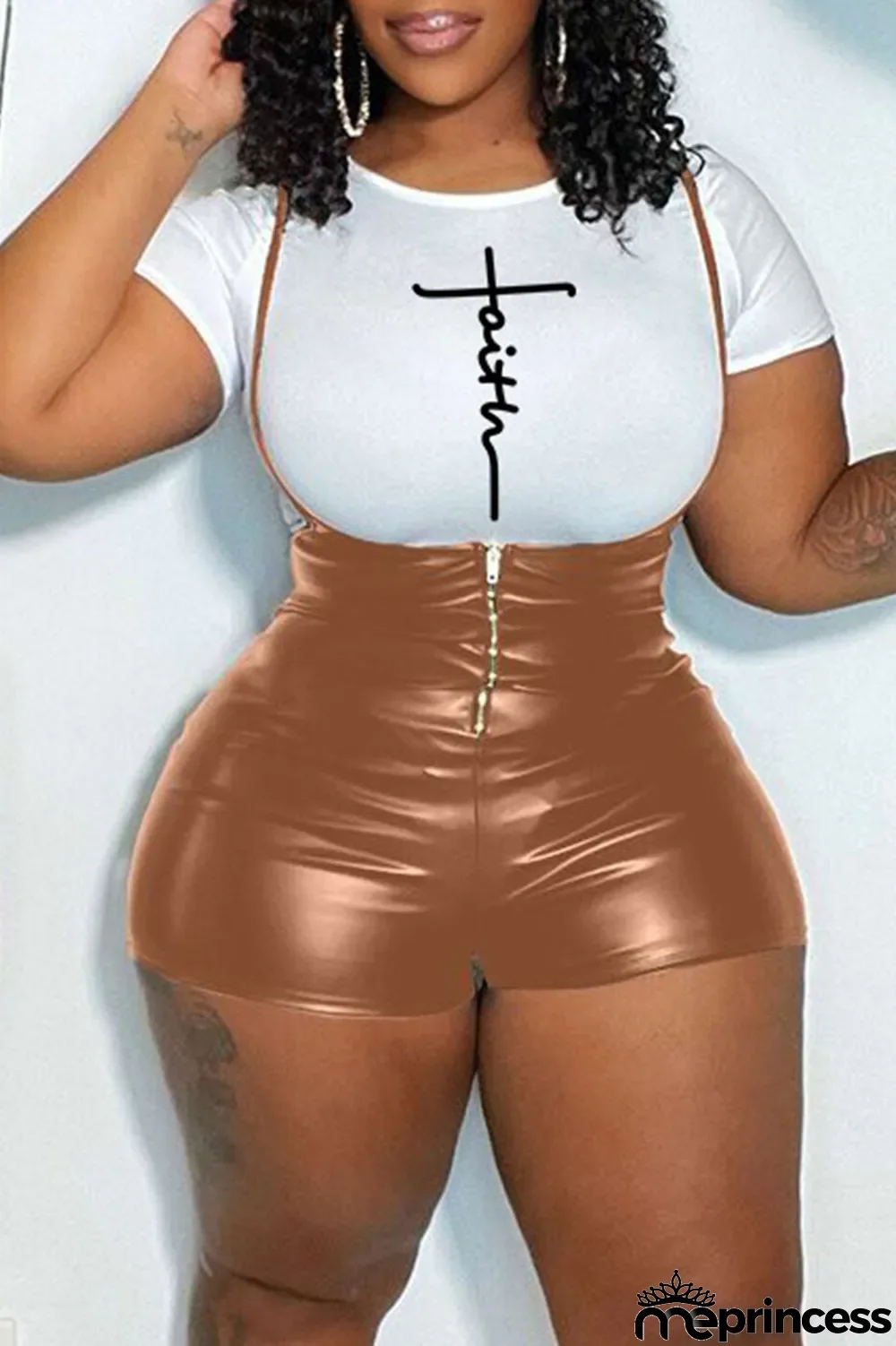 Brown Casual Print Split Joint O Neck Short Sleeve Two Pieces
