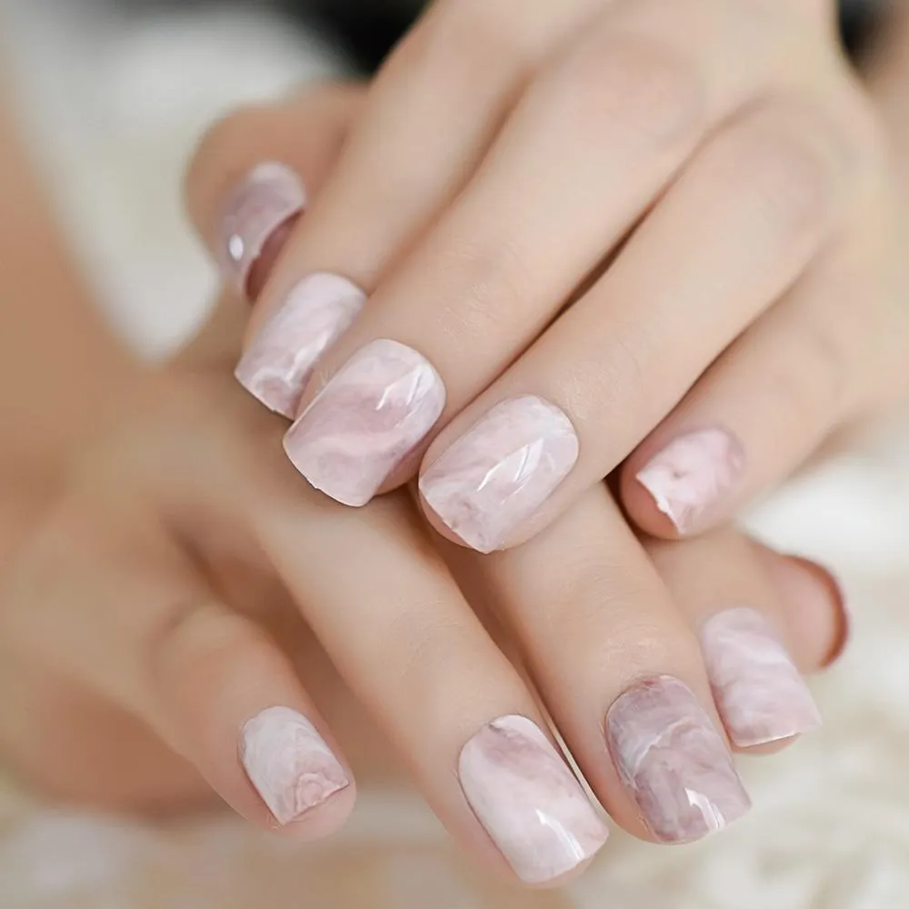 Pink Nude White French Fake Nails Squoval Square UV Gel False Press on Nails for Girl Full Cover Wear Finger Nail Art Tips 1123-Nail Inspo