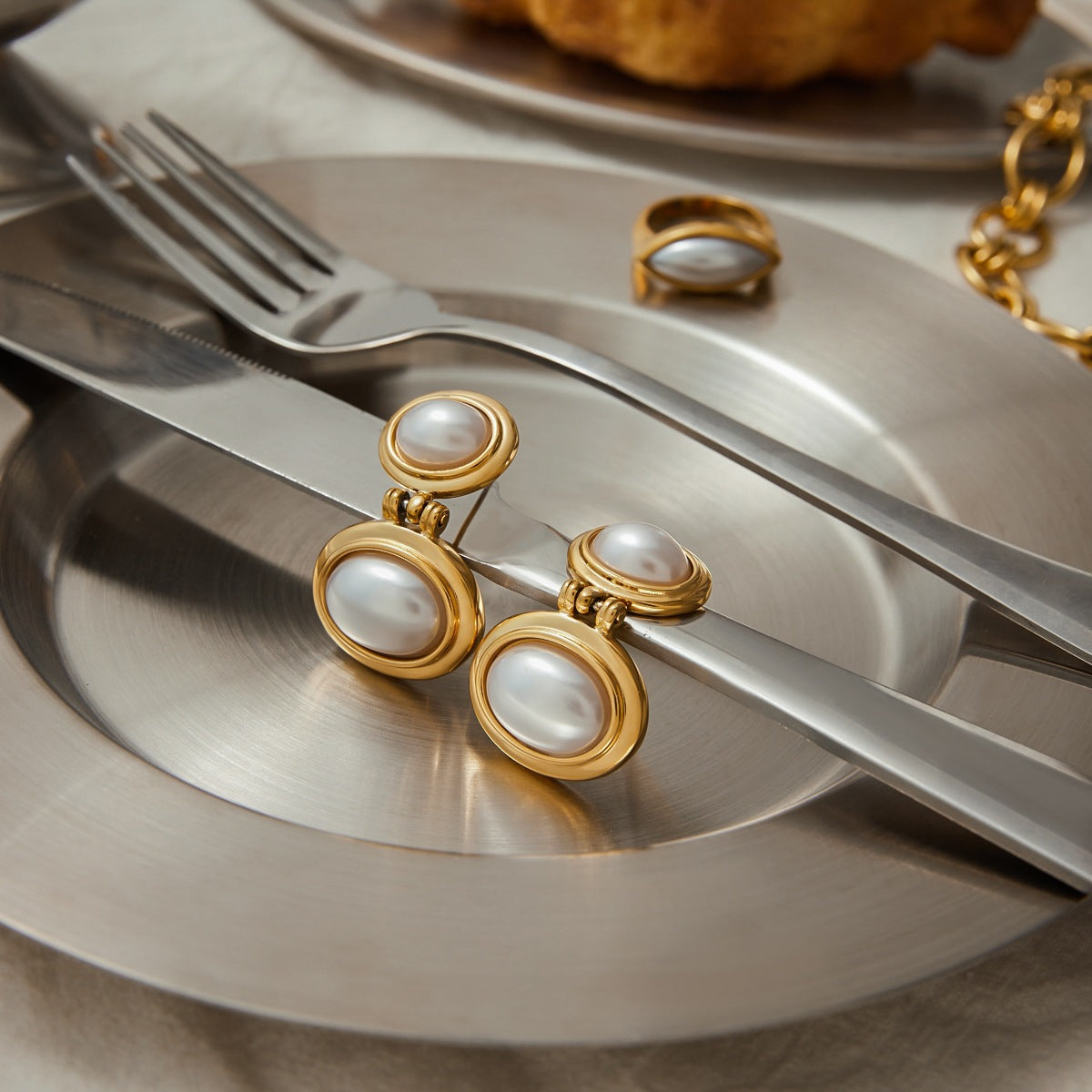 Jie Ding Pearl Earrings Stainless Steel Earrings Earrings Female Design Niche Titanium Steel