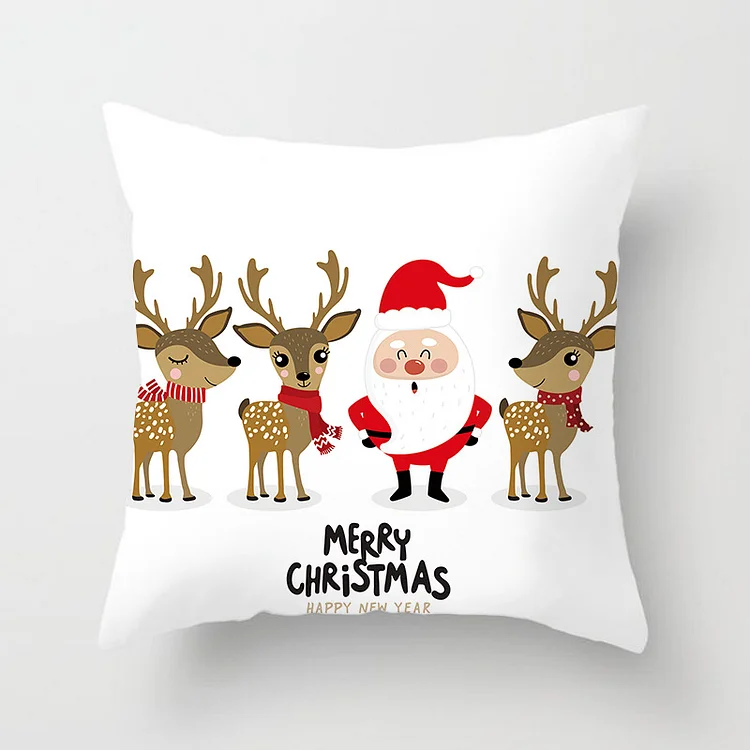 18 x 18 inch White Christmas Cushion Cover Santa And The Animals | AvasHome