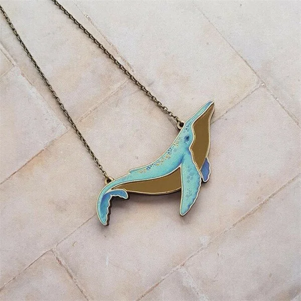 Golden Belly Ocean Whale Pendant Necklace