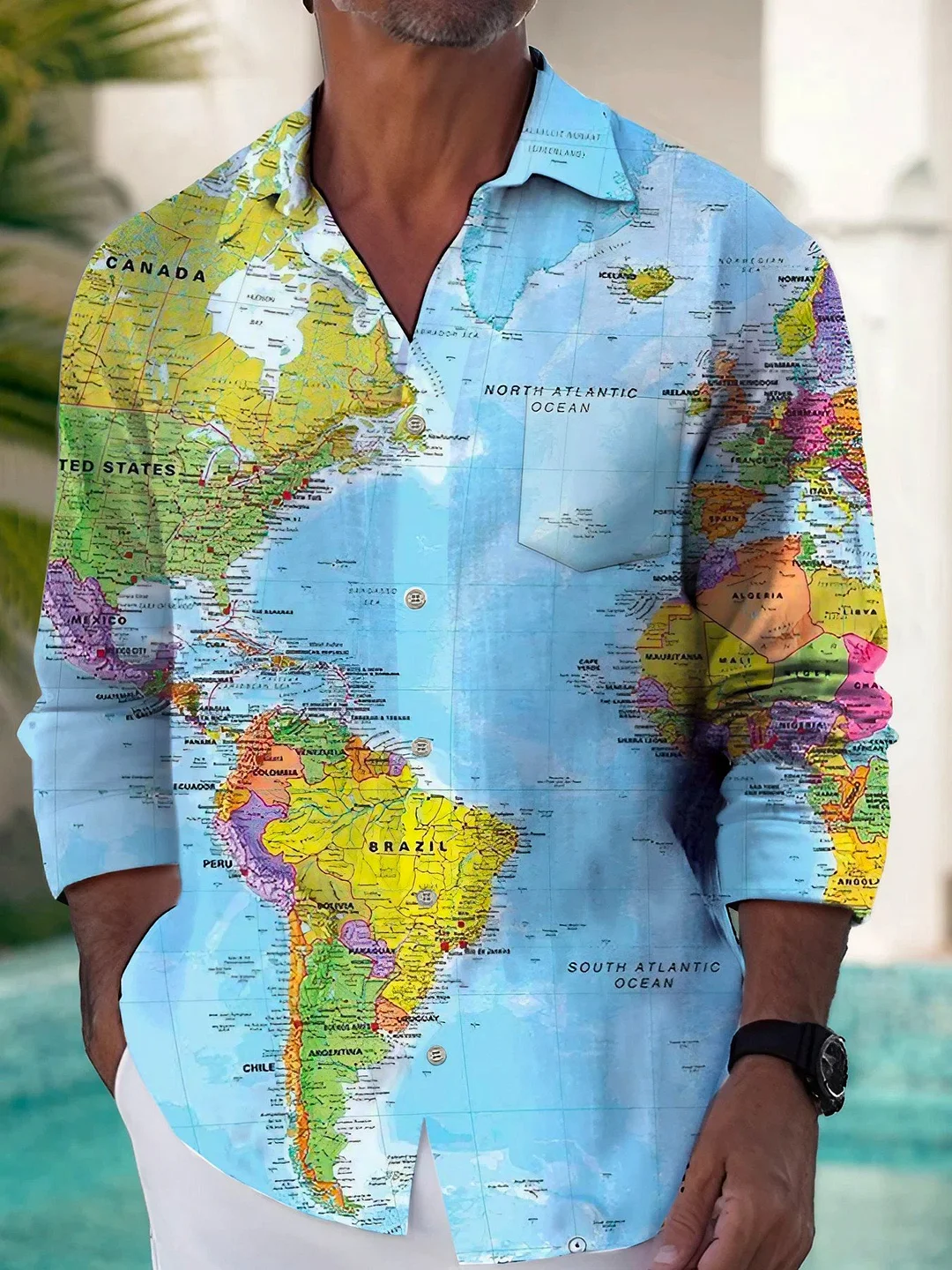 Men's Fashionable Casual Map Print Shirt