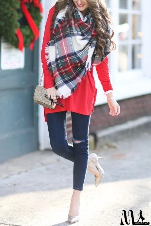 MidiSono - White Plaid Blanket Scarf