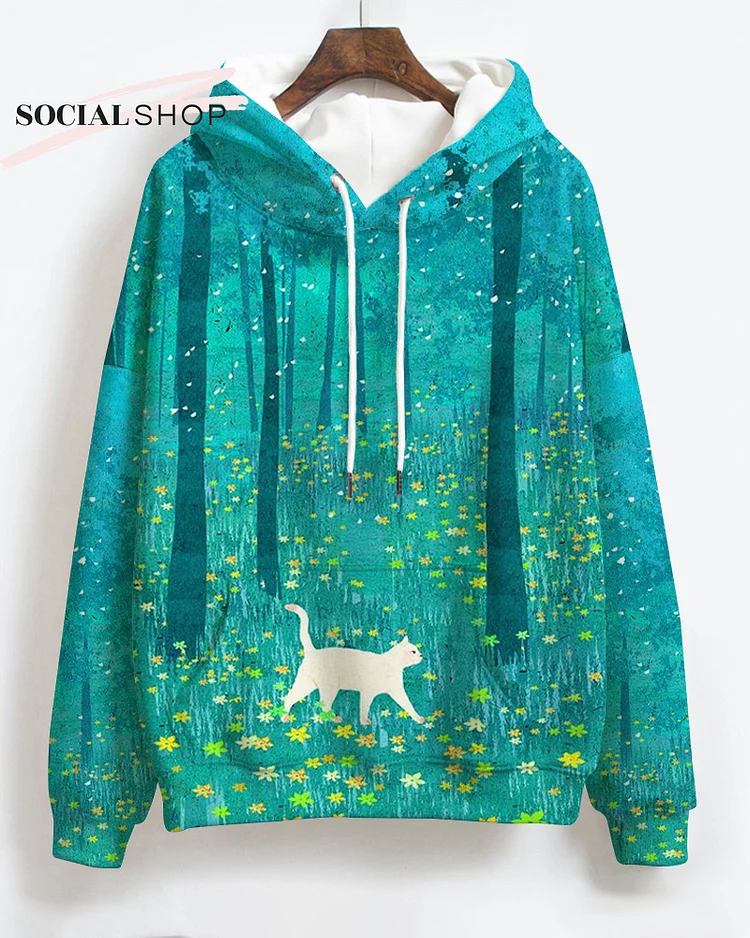 Whiskers in the Dreamy Woods: Hooded Sweatshirt for Kitty Strolls socialshop