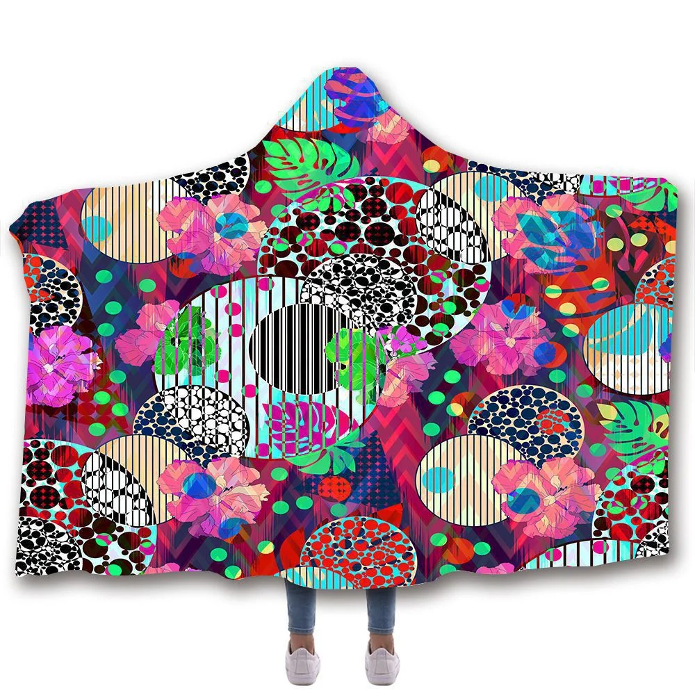 Starlight Wearable Throw Blanket with Hooded for Children and Adults Love Shape Plants Thicken Blanket In Winter