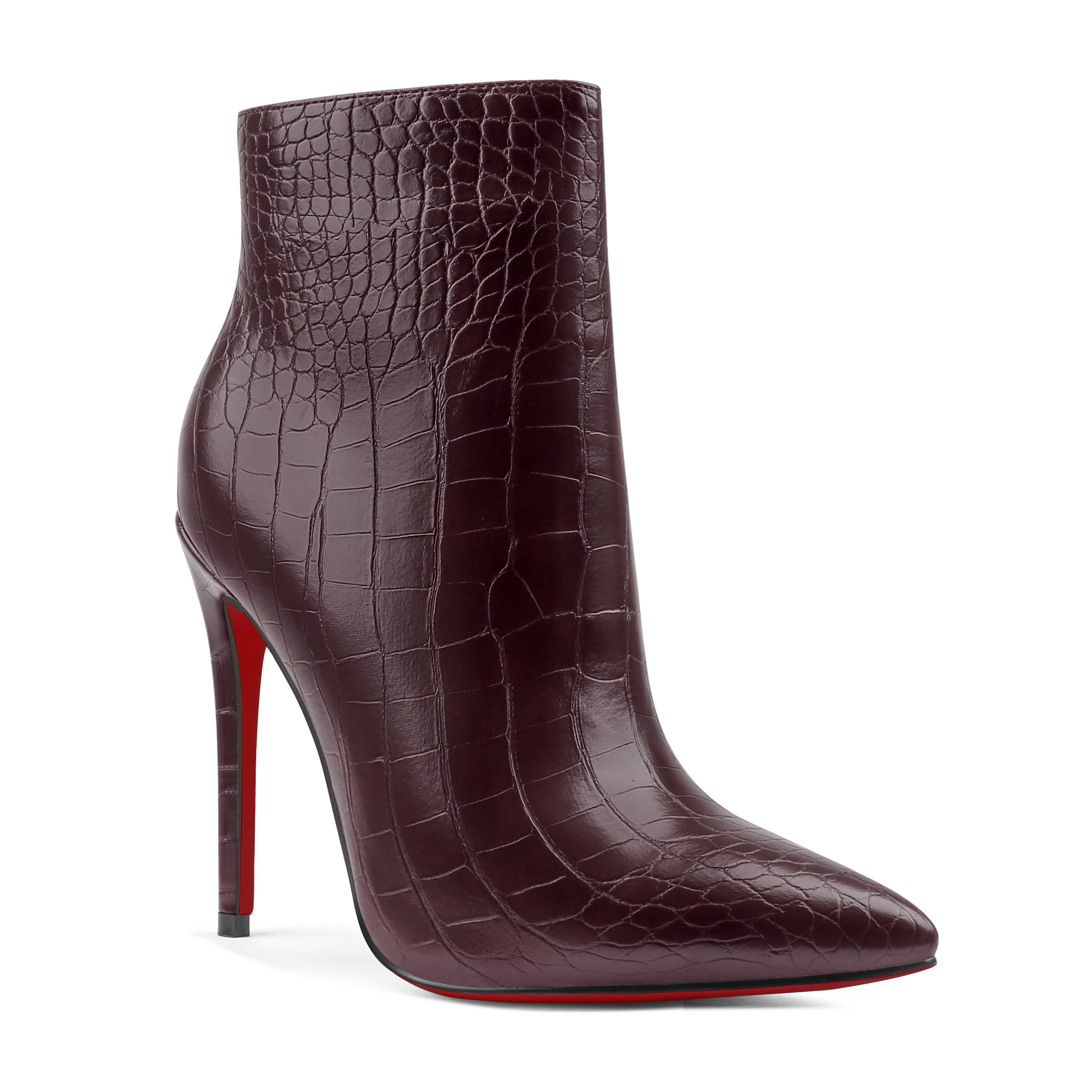 120mm Women's Ankle Boots Closed Pointed Toe Red Bottom Shoes Stilettos Autumn Dress Booties-MERUMOTE