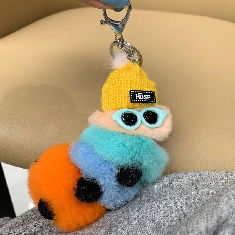 Cute Caterpillar Plush Unisex Bag Pendant Keychain
