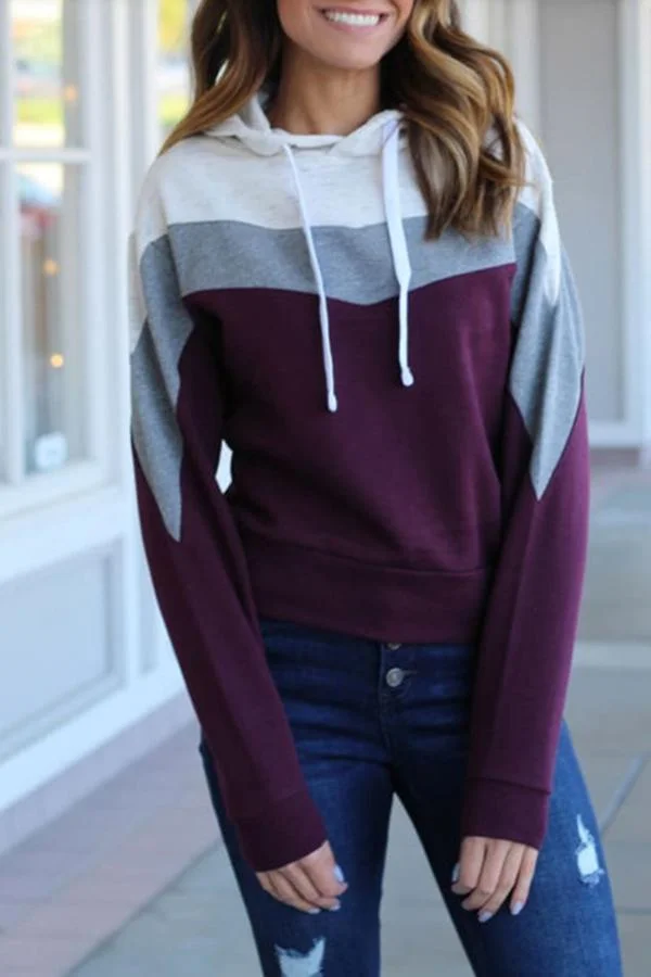 Color Block Drawstring Hooded Sweatshirt-Allyzone-Allyzone