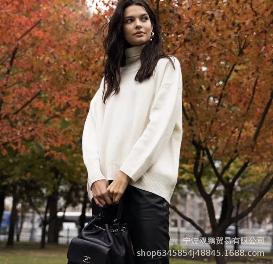 Athvotar Athvotar Selling Solid Women's Knitting Knitting Jacket High-Collar Sweater Loose 066