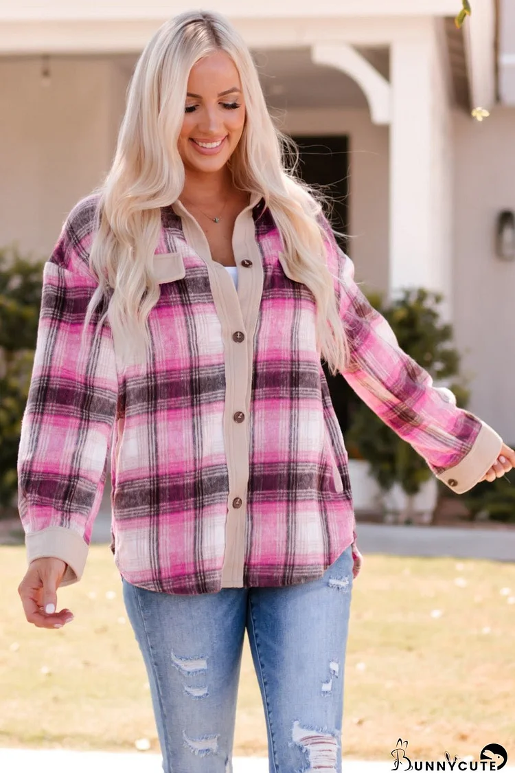 Double Take Plaid Contrast Detail Shacket