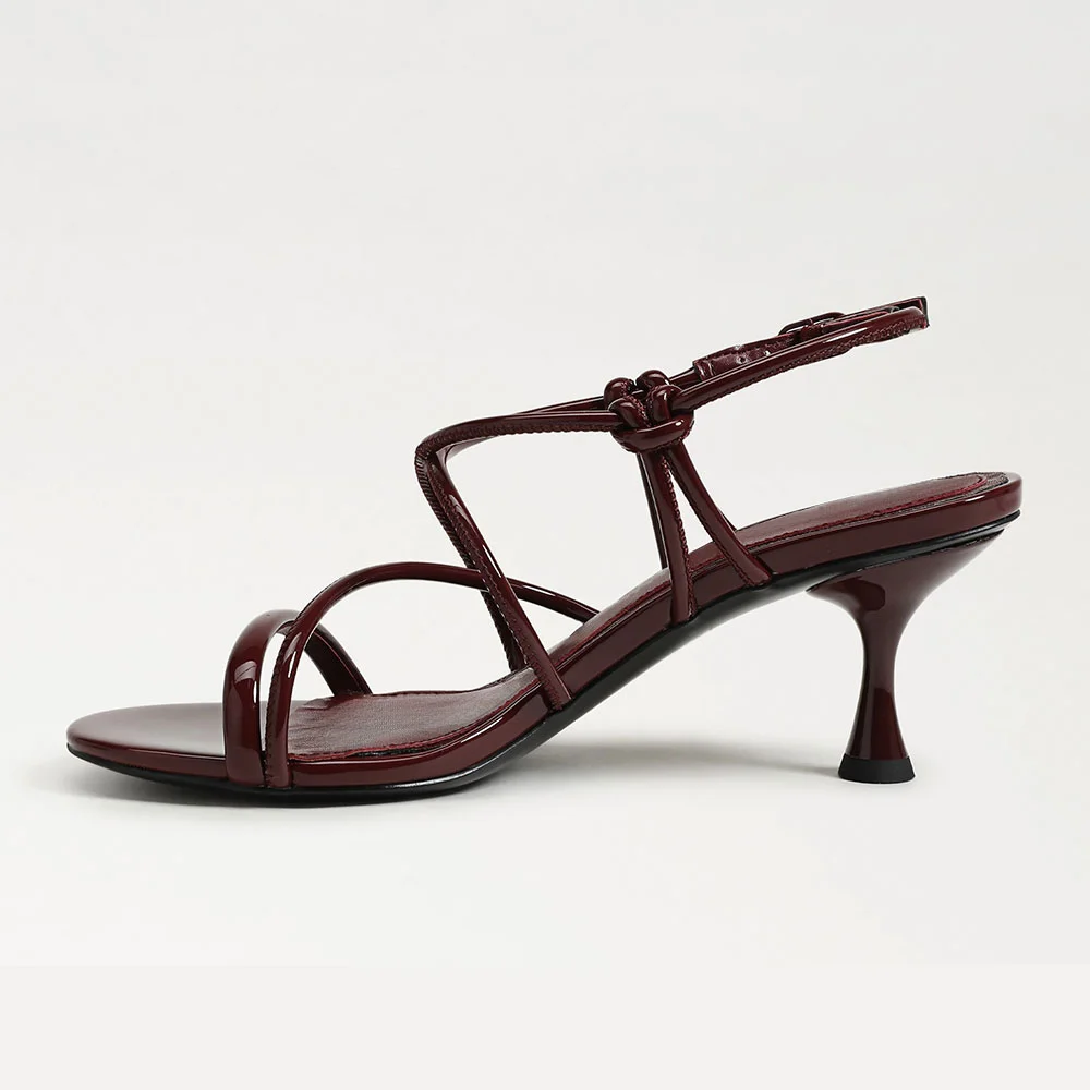 Chic Round Toe Cross Strap Buckle Knot Women's Sandals in Maroon