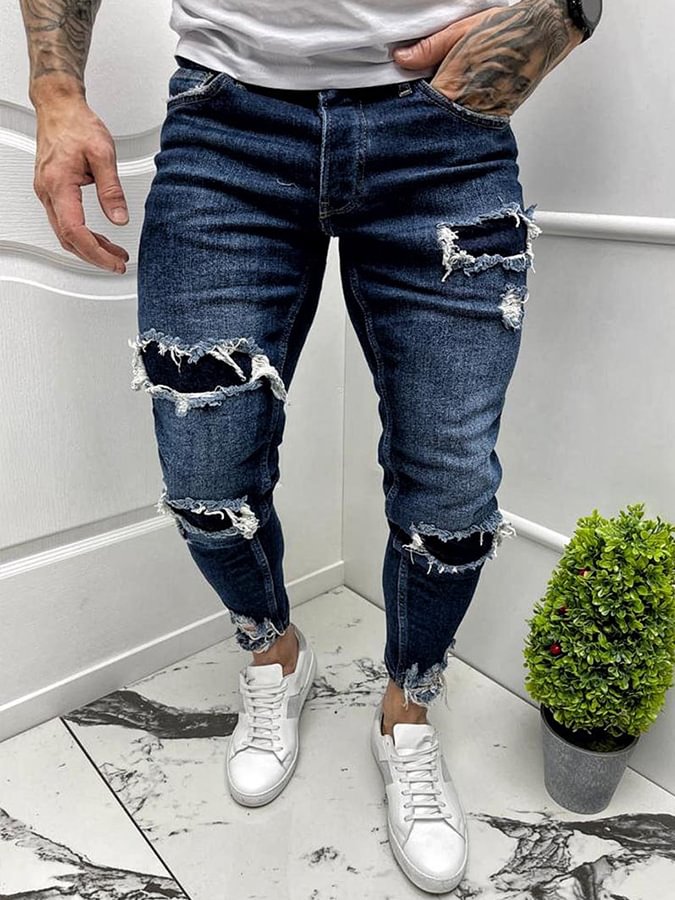 Men's Dark Blue Ripped Jeans