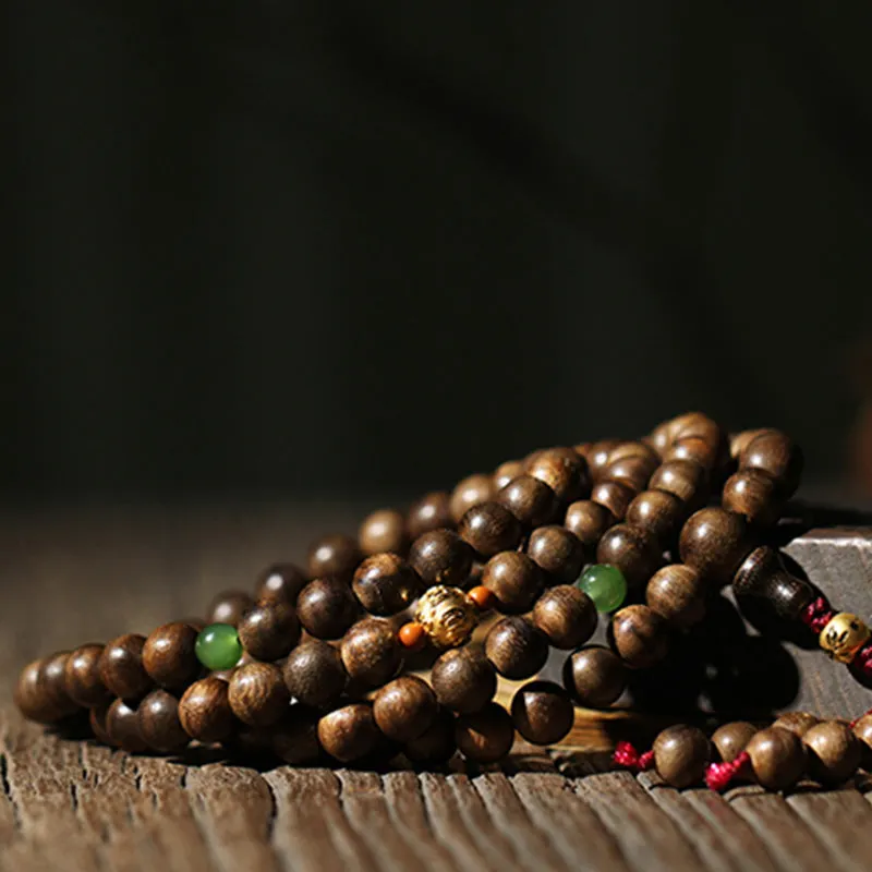 108 Mala Beads 999 Gold Agarwood Cyan Jade Six True Words Strength Bracelet