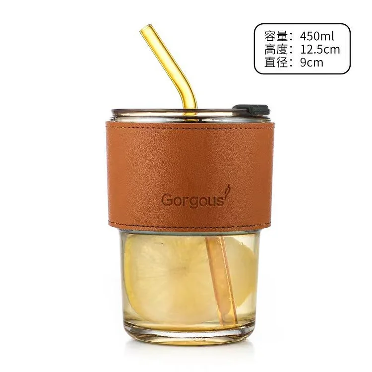 Drinking Glasses with Lids Glass Straw Cup Set 13oz Can Shaped Glass Cups Beer Glasses Ice Coffee Tumbler Cup