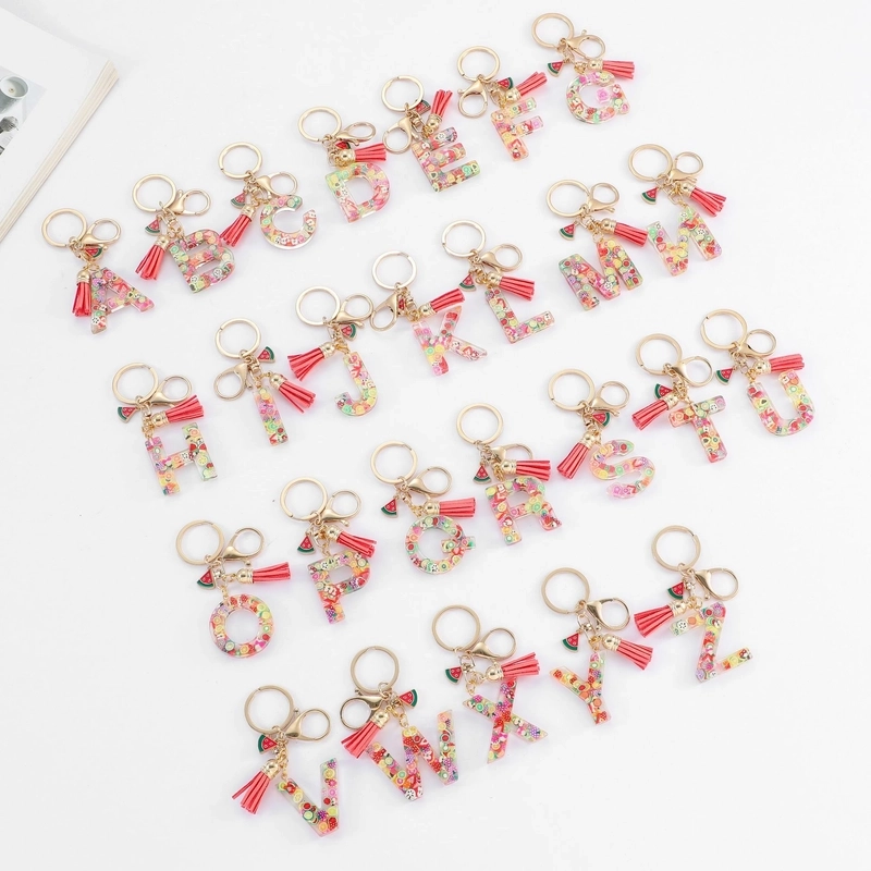 Cute Letter Tassel Watermelon Resin Unisex Keychain