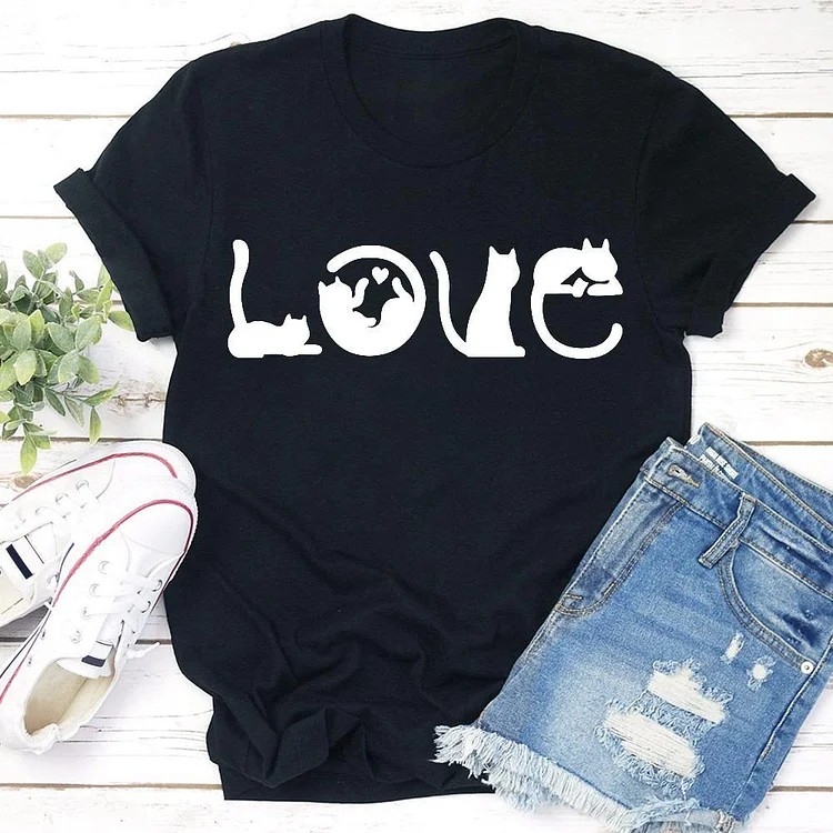 Love Cat T-shirt Tee - 01281-Annaletters
