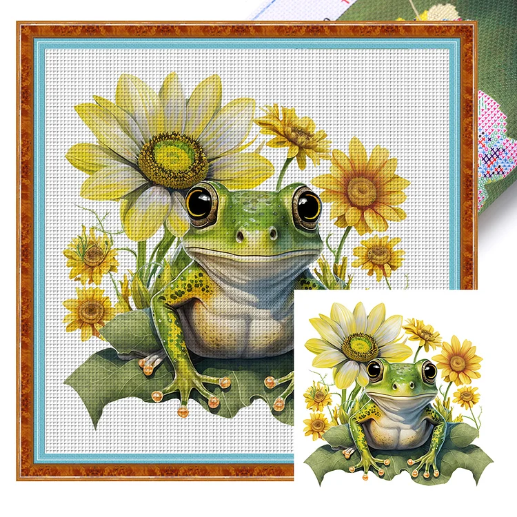 【Huacan Brand】Flower Frog 18CT Stamped Cross Stitch 25*25CM