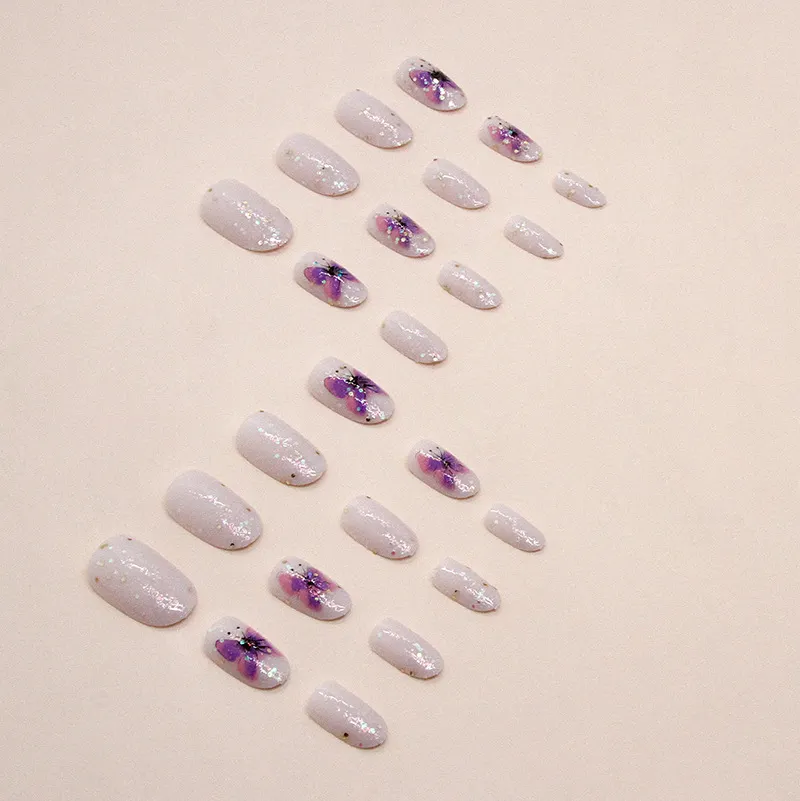 Churchf Churchf Desire Flash Pink Purple Dizzy Dye Butterfly Nail Oval Lovely Beautiful Nail Piece Finished Wear Nail